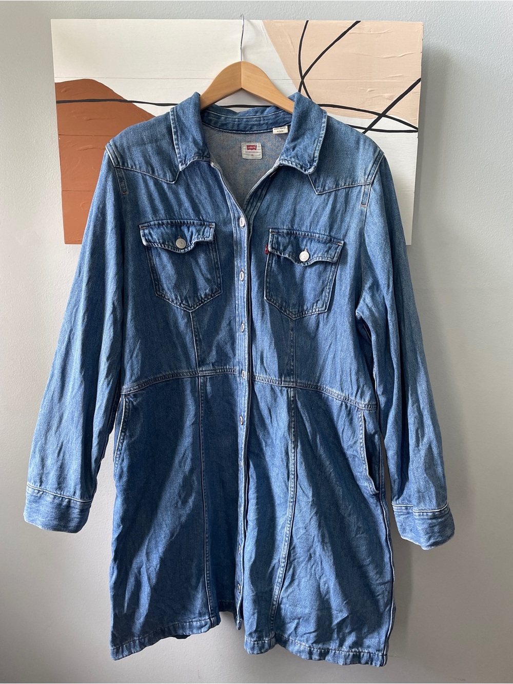 Levi's 1X Denim Long Sleeved Button Down Dress button pockets